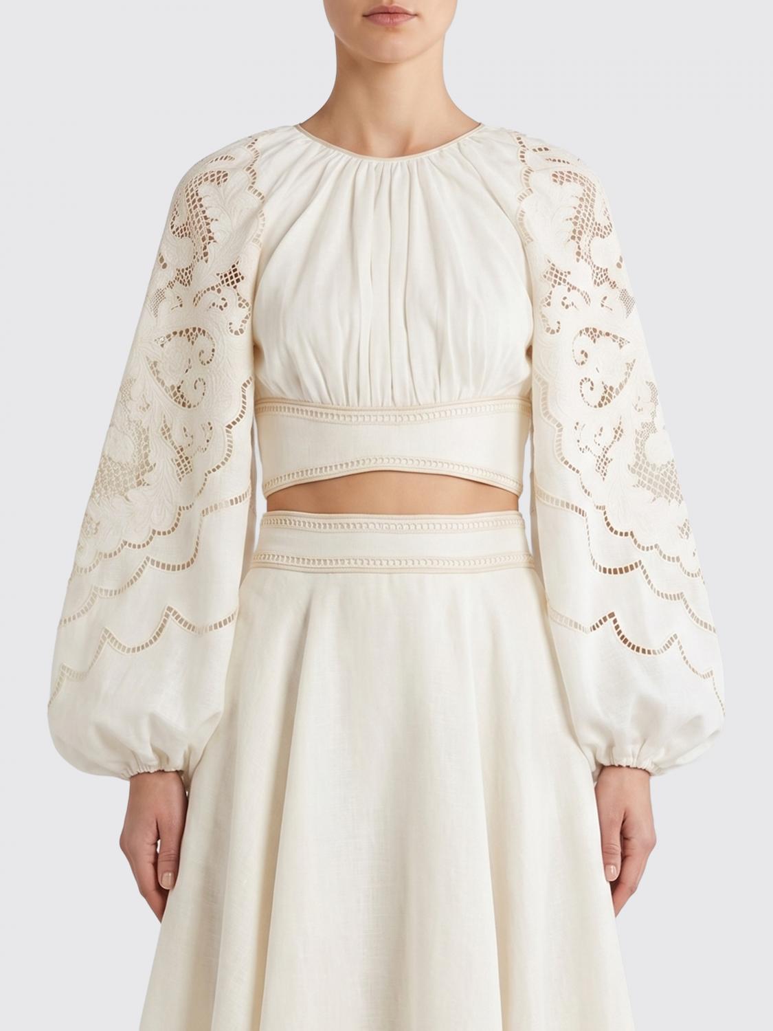 ZIMMERMANN TOP: Blusa crop di lino ricamato Zimmermann, Panna - Img 1