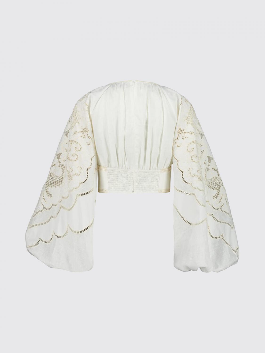 ZIMMERMANN TOP: Blusa crop di lino ricamato Zimmermann, Panna - Img 3