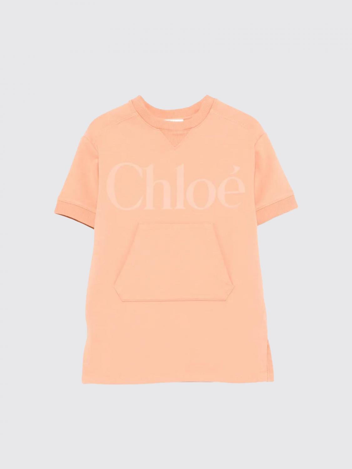 CHLOÉ KLEID: Mini-Kleid aus Baumwolle mit Logo Chloé, Pink - Img 1