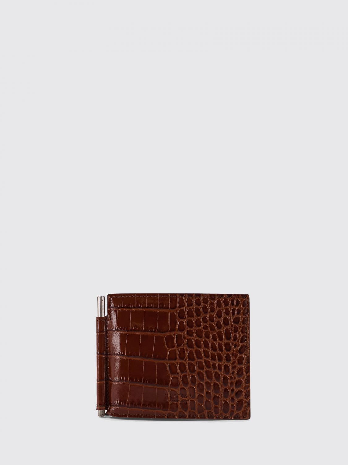TOM FORD 钱包: Tom Ford 鳄鱼纹印花皮革钱包, 棕色 - Img 1