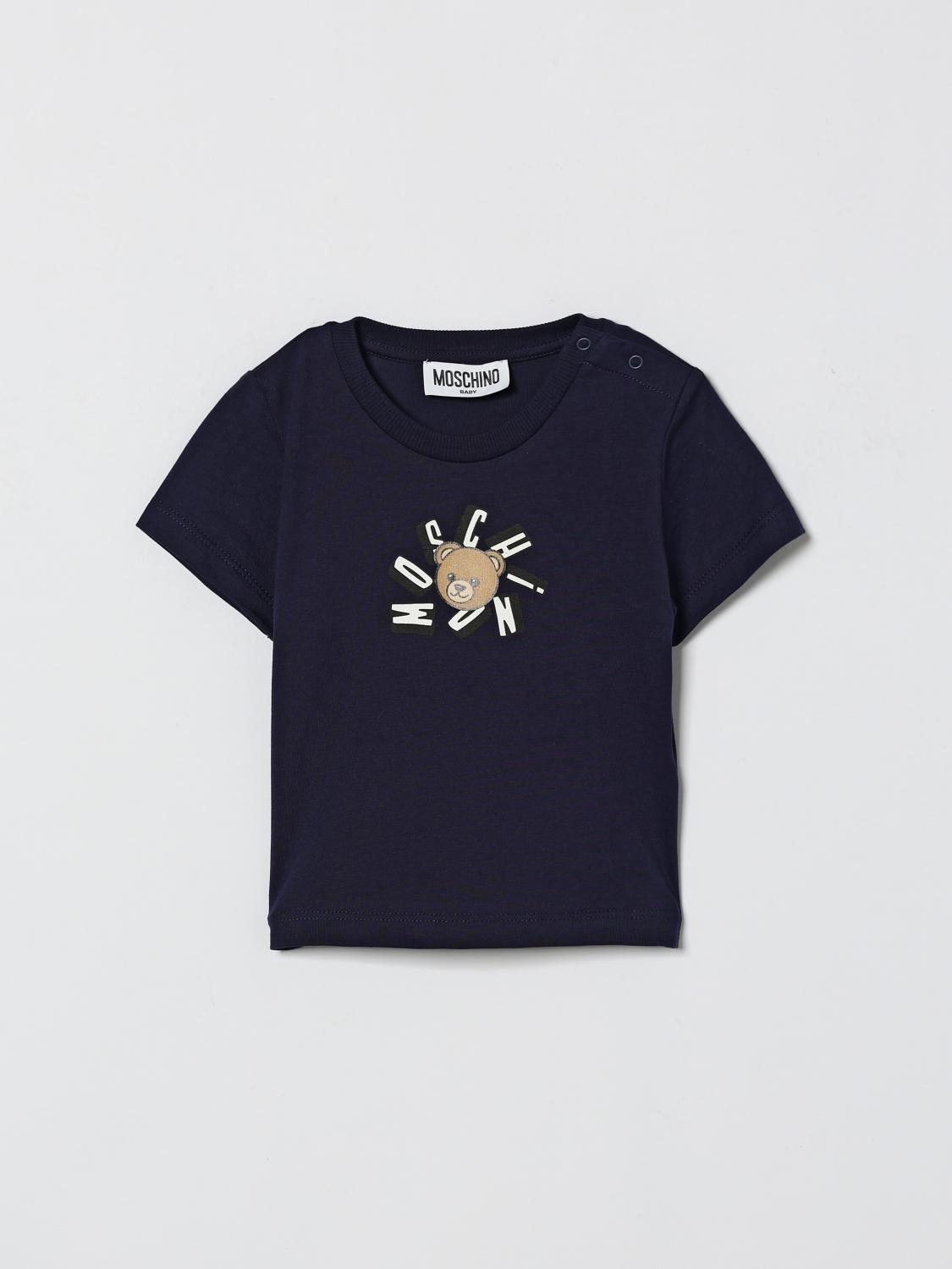 MOSCHINO T-SHIRT: T-shirt en coton avec logo Teddy Moschino, Bleu - Img 1