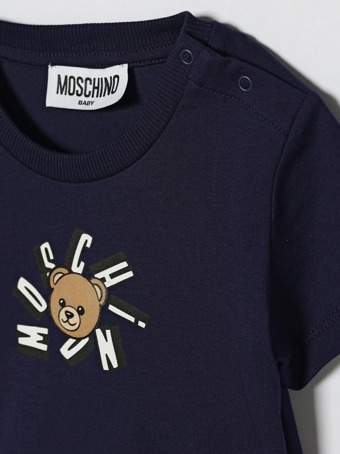MOSCHINO T-SHIRT: T-shirt en coton avec logo Teddy Moschino, Bleu - Img 3