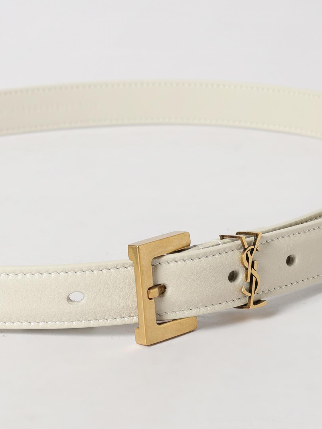 SAINT LAURENT CINTURA: Cintura Cassandre Saint Laurent in pelle , Bianco - Img 2