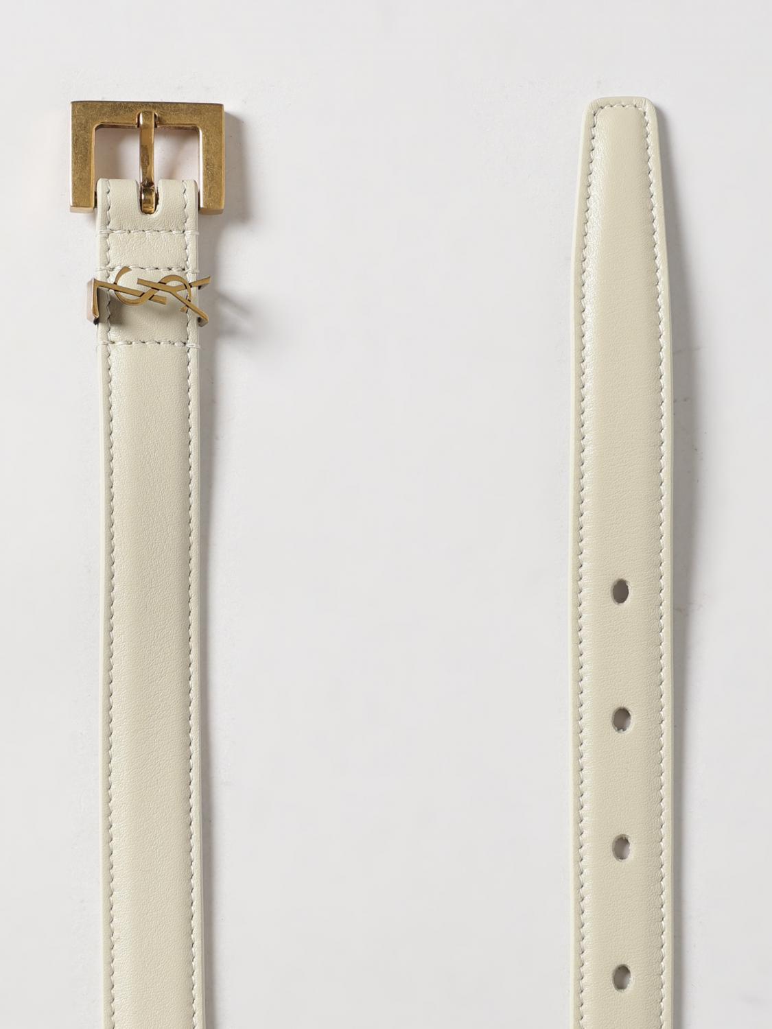 SAINT LAURENT CINTURA: Cintura Cassandre Saint Laurent in pelle , Bianco - Img 3