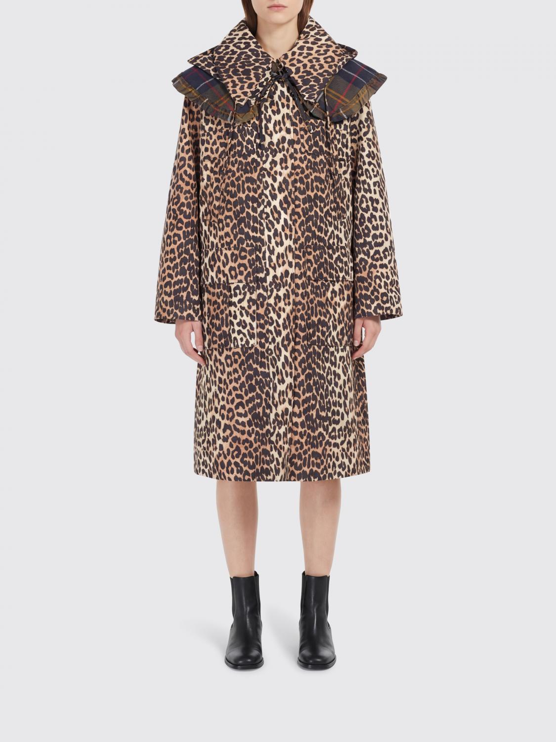 BARBOUR X GANNI GIACCA: Parka Impermeabile Leopardato Barbour x Ganni, Marrone - Img 1