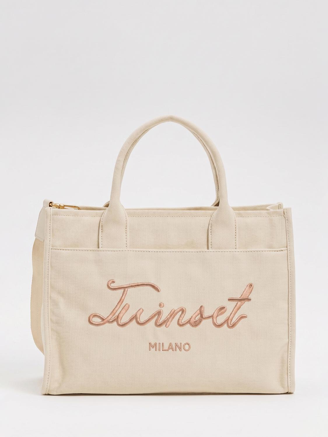 TWINSET BORSA A MANO: Borsa Signature Twinset in canvas , Sabbia - Img 1