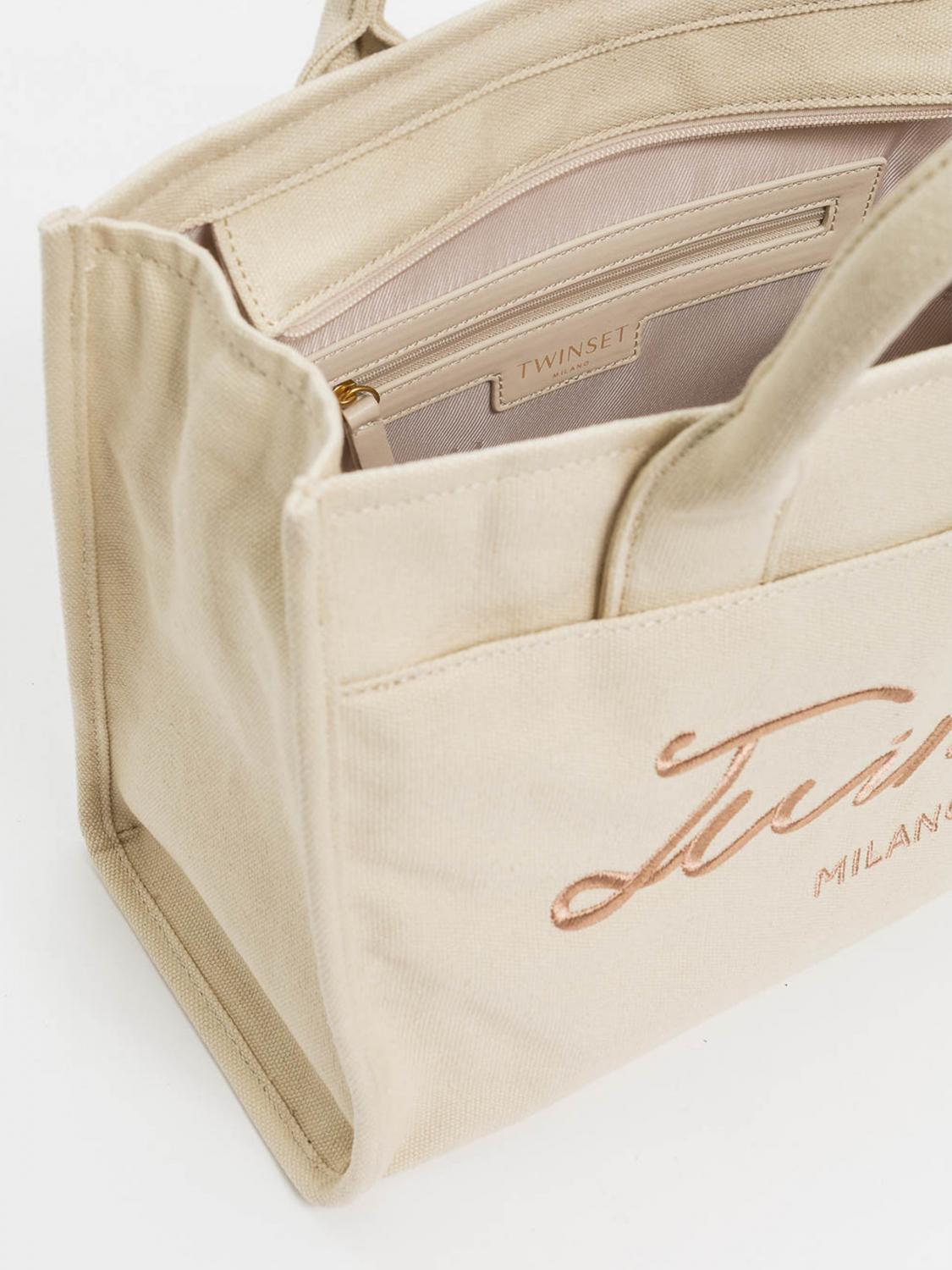 TWINSET BORSA A MANO: Borsa Signature Twinset in canvas , Sabbia - Img 4