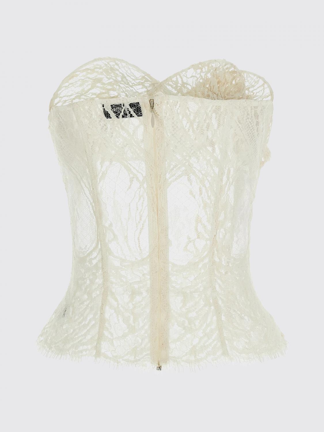 MAGDA BUTRYM TOP: Top busiter Magda Butrym in pizzo , Crema - Img 3
