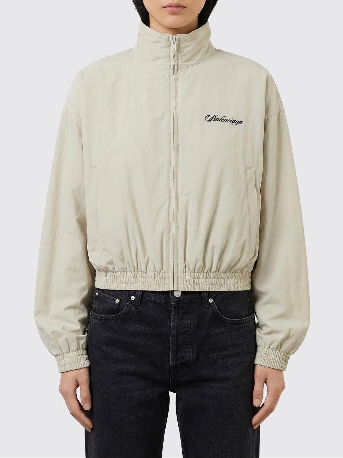 BALENCIAGA GIACCA: Bomber in nylon con logo Balenciaga, Bianco - Img 1