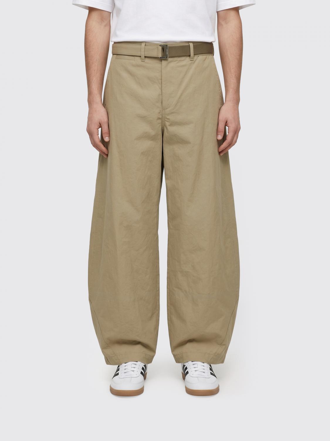 SACAI PANTS: Wide Leg Cotton Trousers Sacai, Beige - Img 1