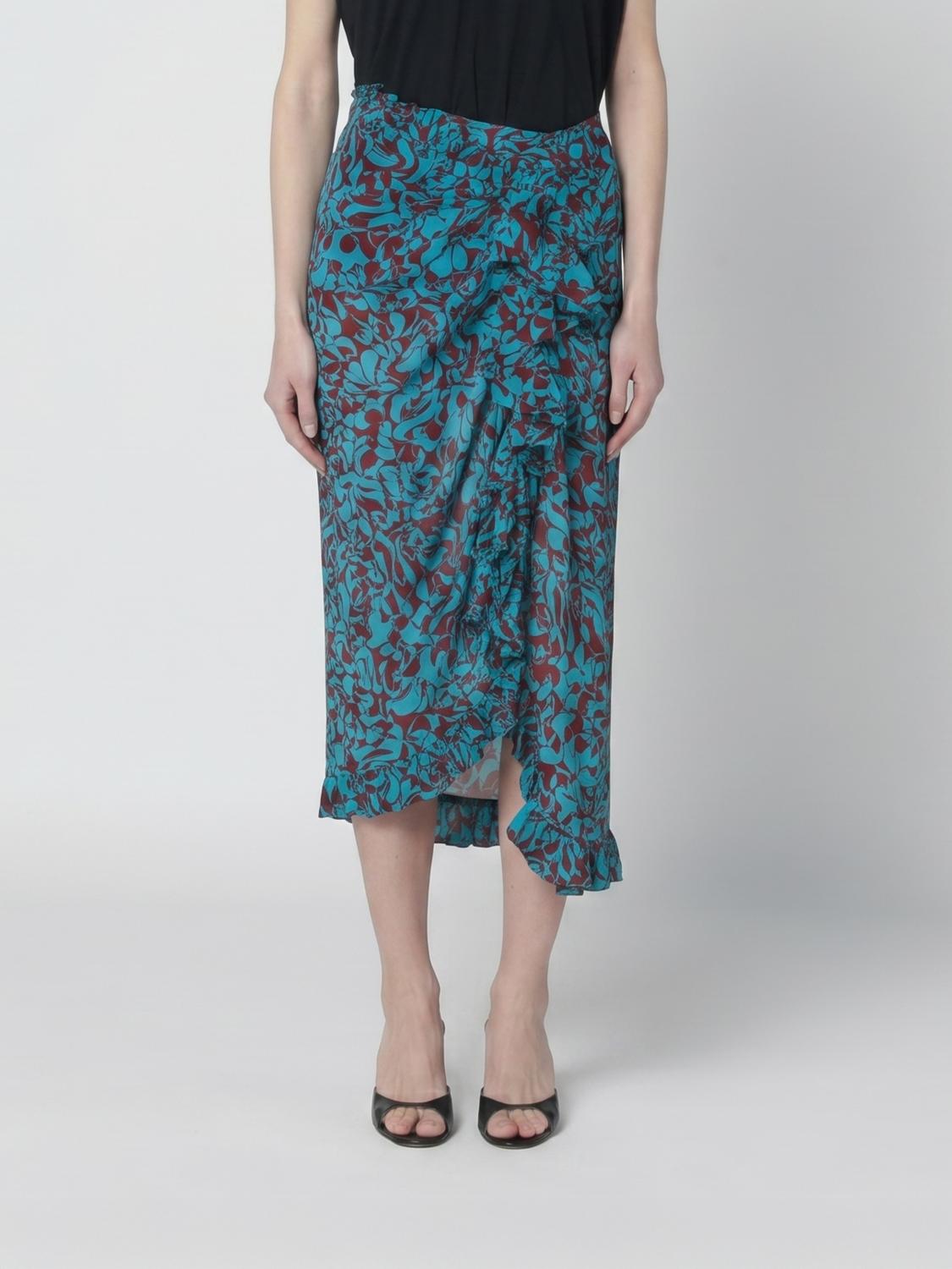 DRIES VAN NOTEN GONNA: Gonna midi Dries Van Noten in cotone con stampa floreale , Turchese - Img 1