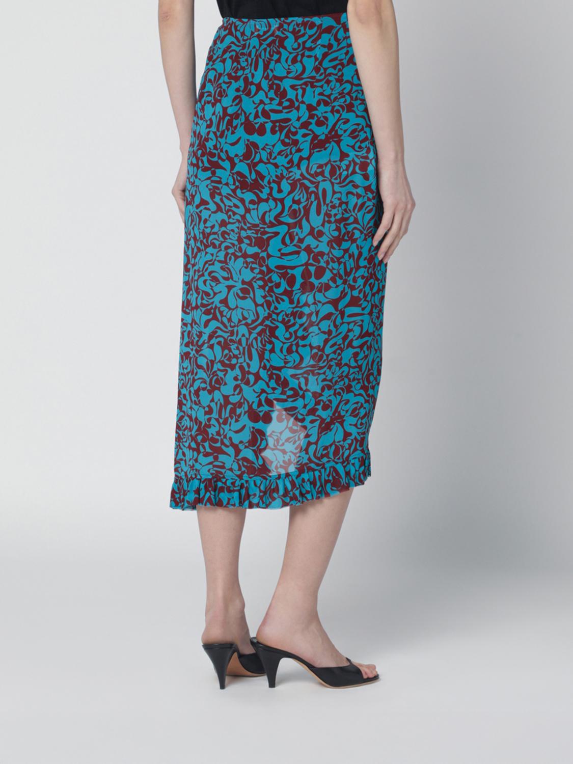 DRIES VAN NOTEN GONNA: Gonna midi Dries Van Noten in cotone con stampa floreale , Turchese - Img 3