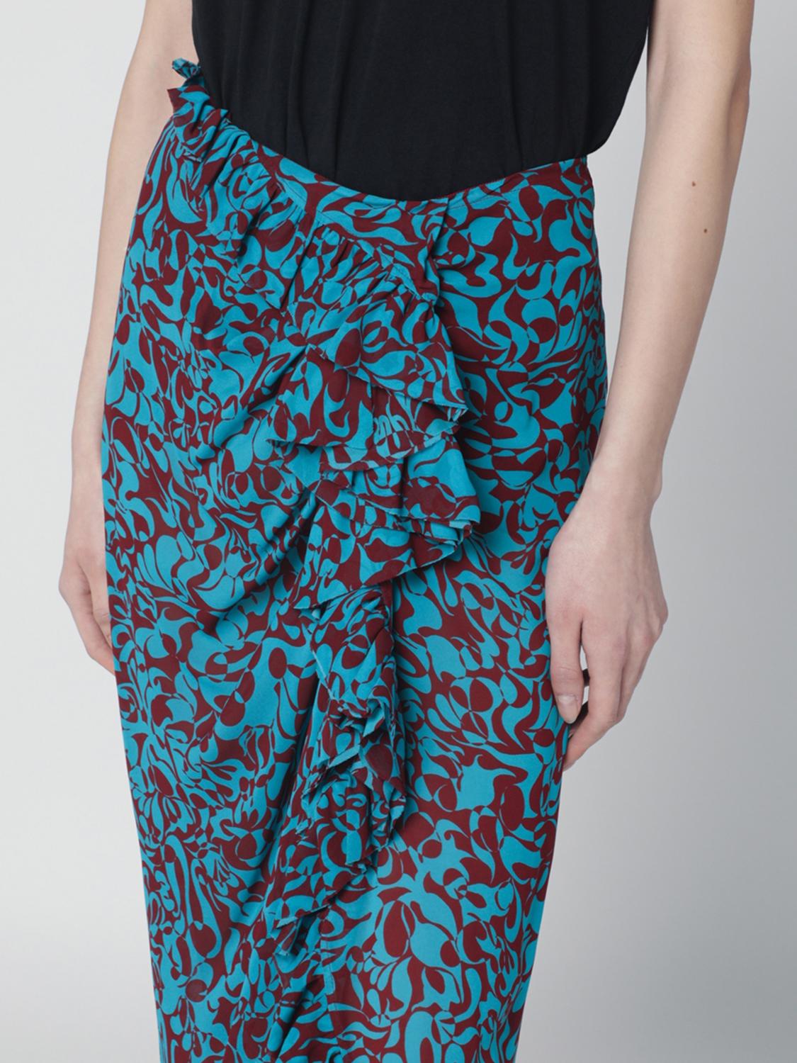 DRIES VAN NOTEN GONNA: Gonna midi Dries Van Noten in cotone con stampa floreale , Turchese - Img 4