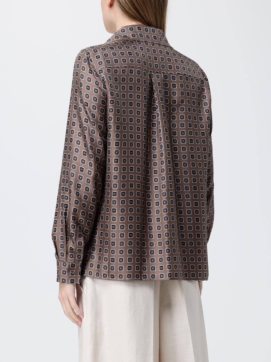 MAX MARA CAMICIA: Camicia Max Mara in seta con motivo geometrica , Fango - Img 3