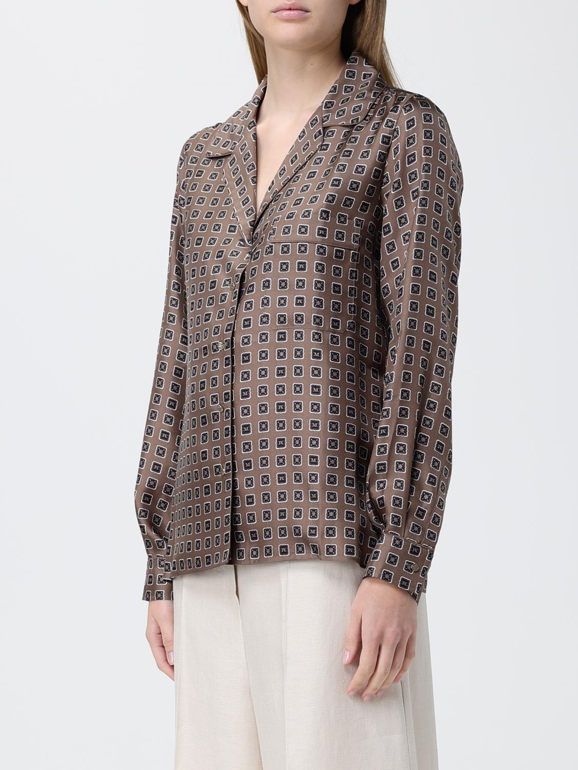 MAX MARA CAMICIA: Camicia Max Mara in seta con motivo geometrica , Fango - Img 4