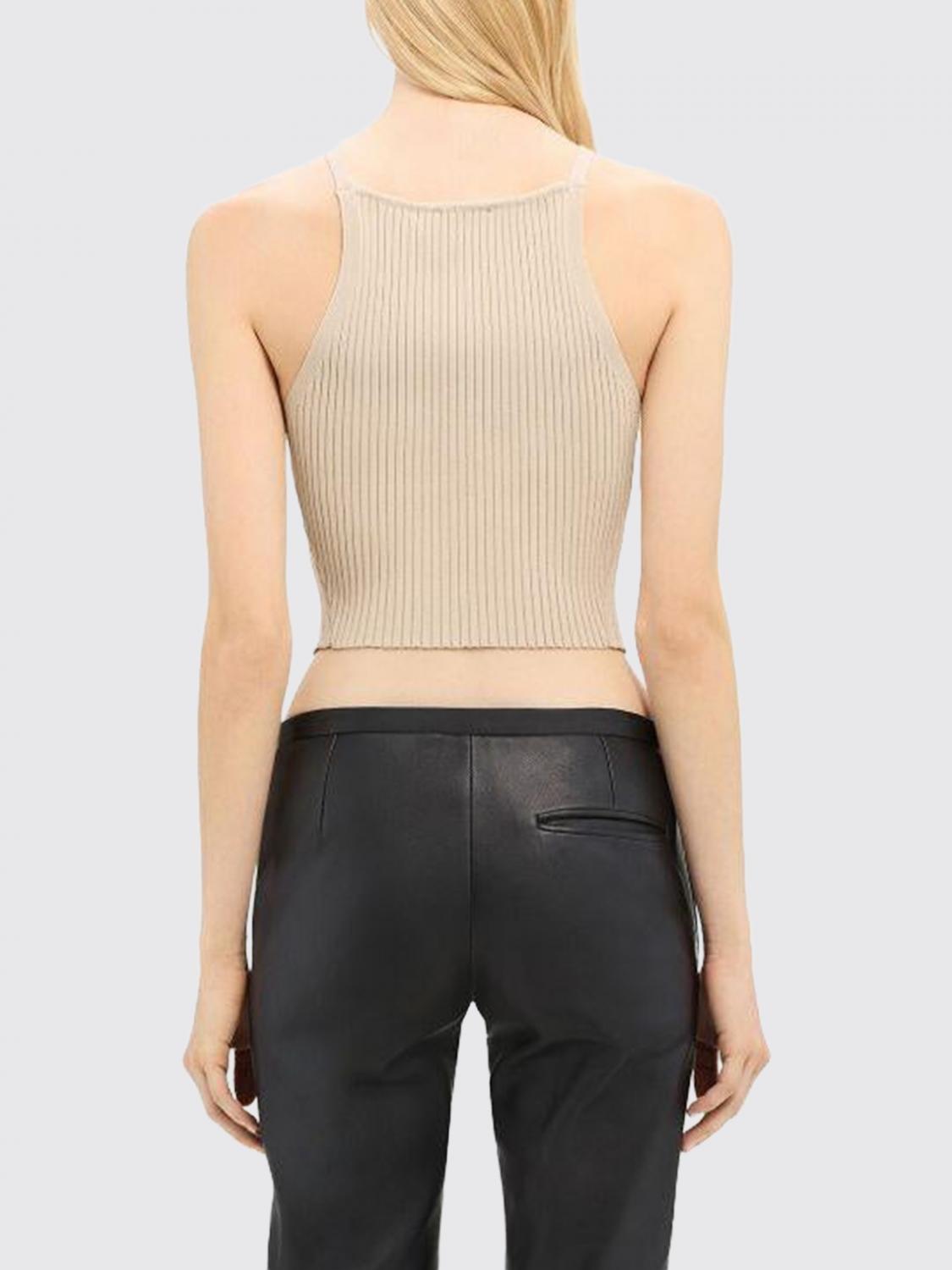 COURRÈGES TOP: Top in misto viscosa con logo CourrÈges, Beige - Img 2