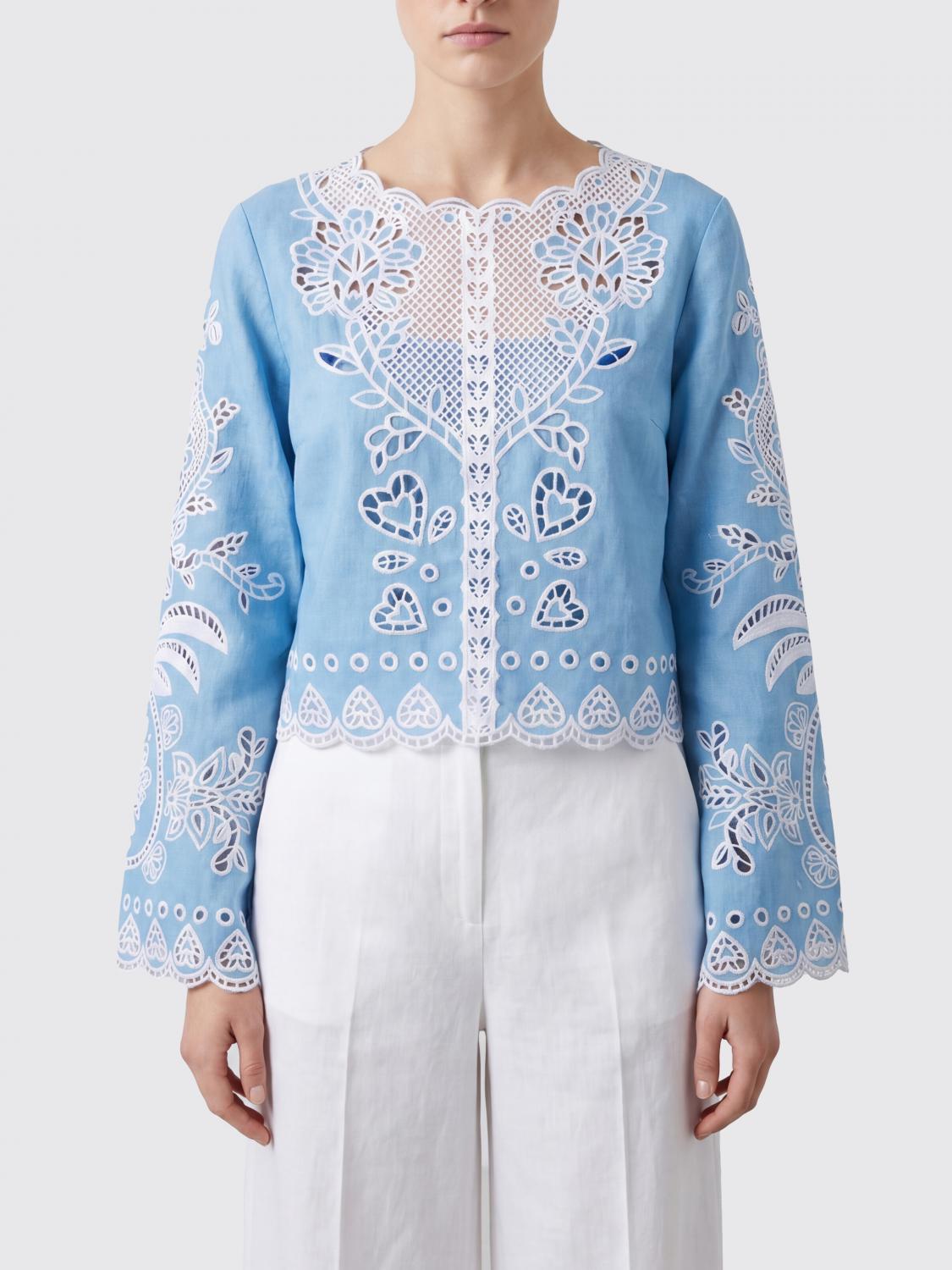 FARM RIO TOP: Blusa Richelieu Farm Rio in lino e Sangallo , Blue - Img 1