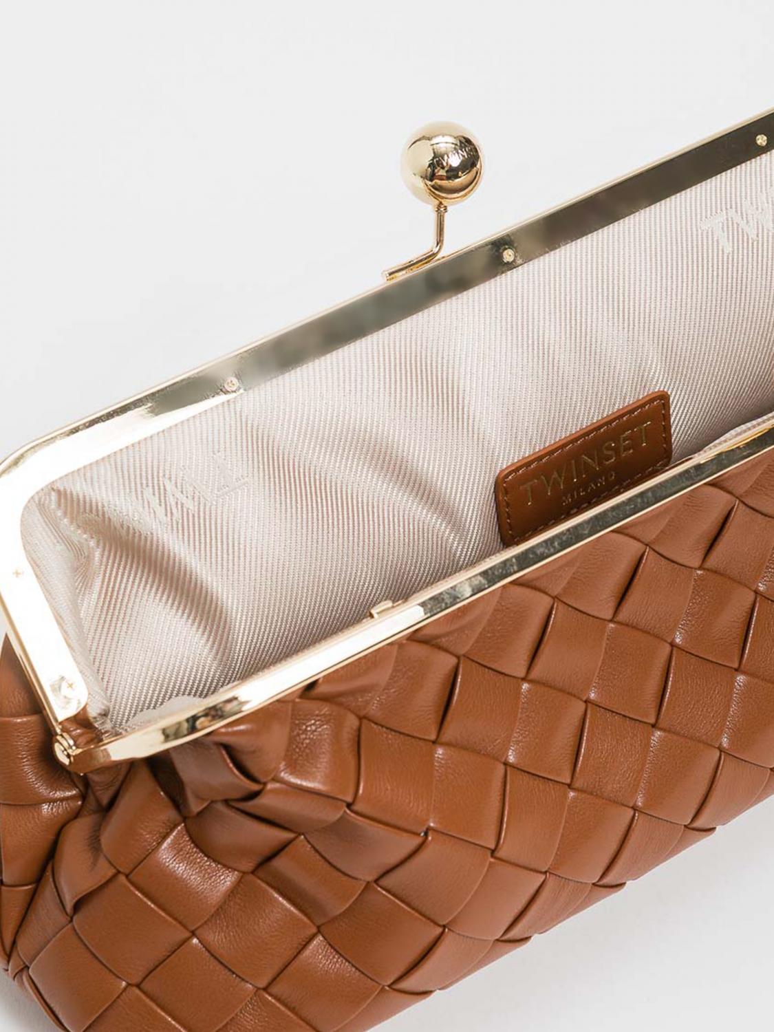 TWINSET CLUTCH: Clutch Twinset in pelle sintetica intrecciata, Cuoio - Img 1