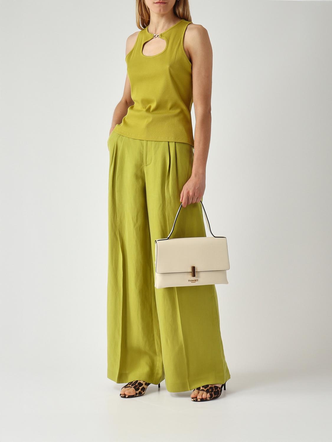 TWINSET TOP: Top de algodón acanalado Twinset, Verde - Img 2