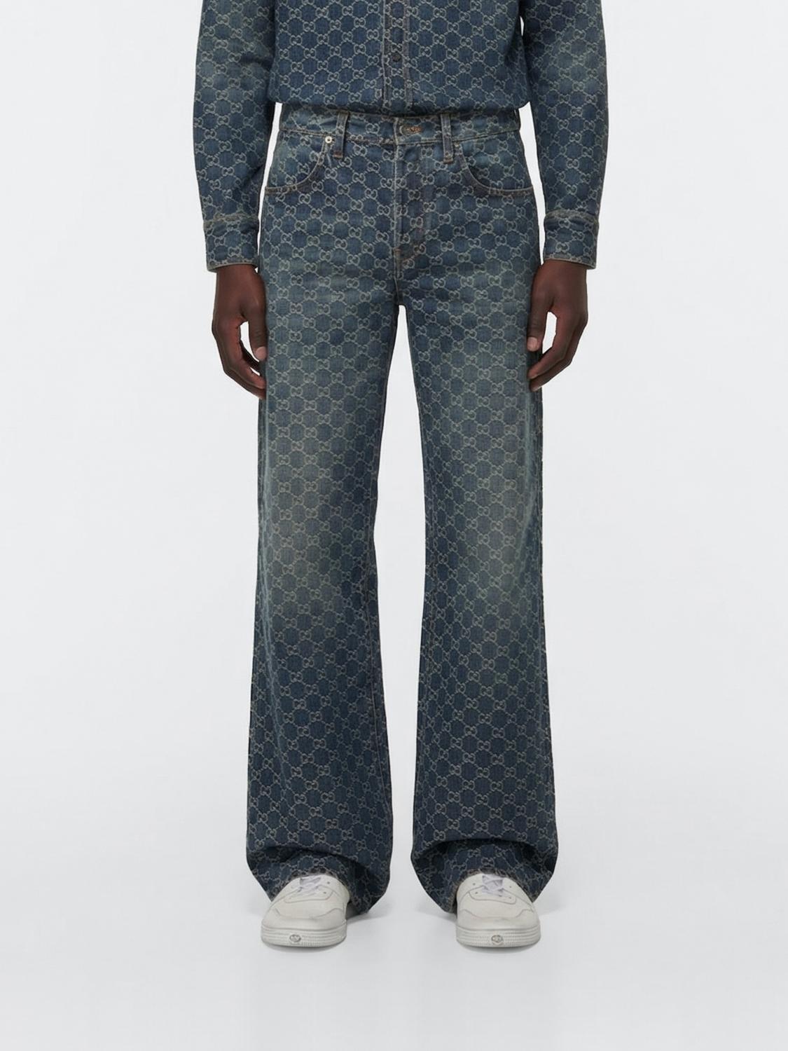 GUCCI ジーンズ: Gucci GGモチーフコットンデニムフレアジーンズ, ブルー - Img 1