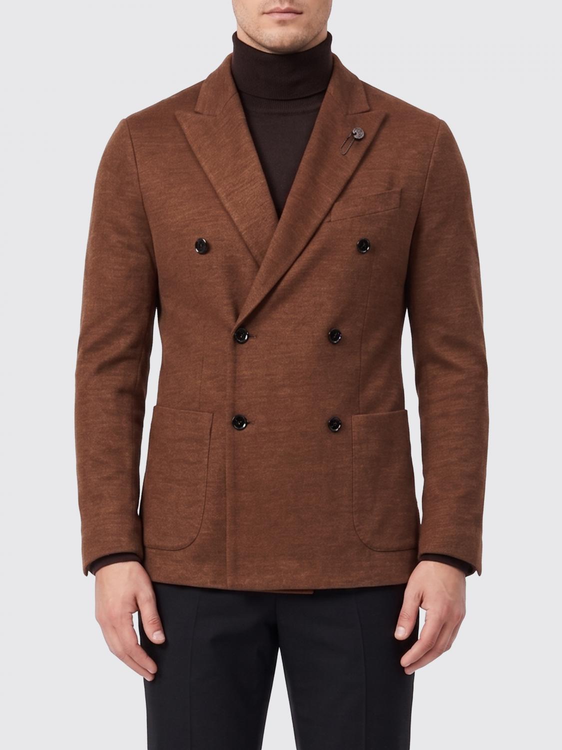 LARDINI ジャケット: Lardini ダブルブレストリネンブレザー, ブラウン - Img 1
