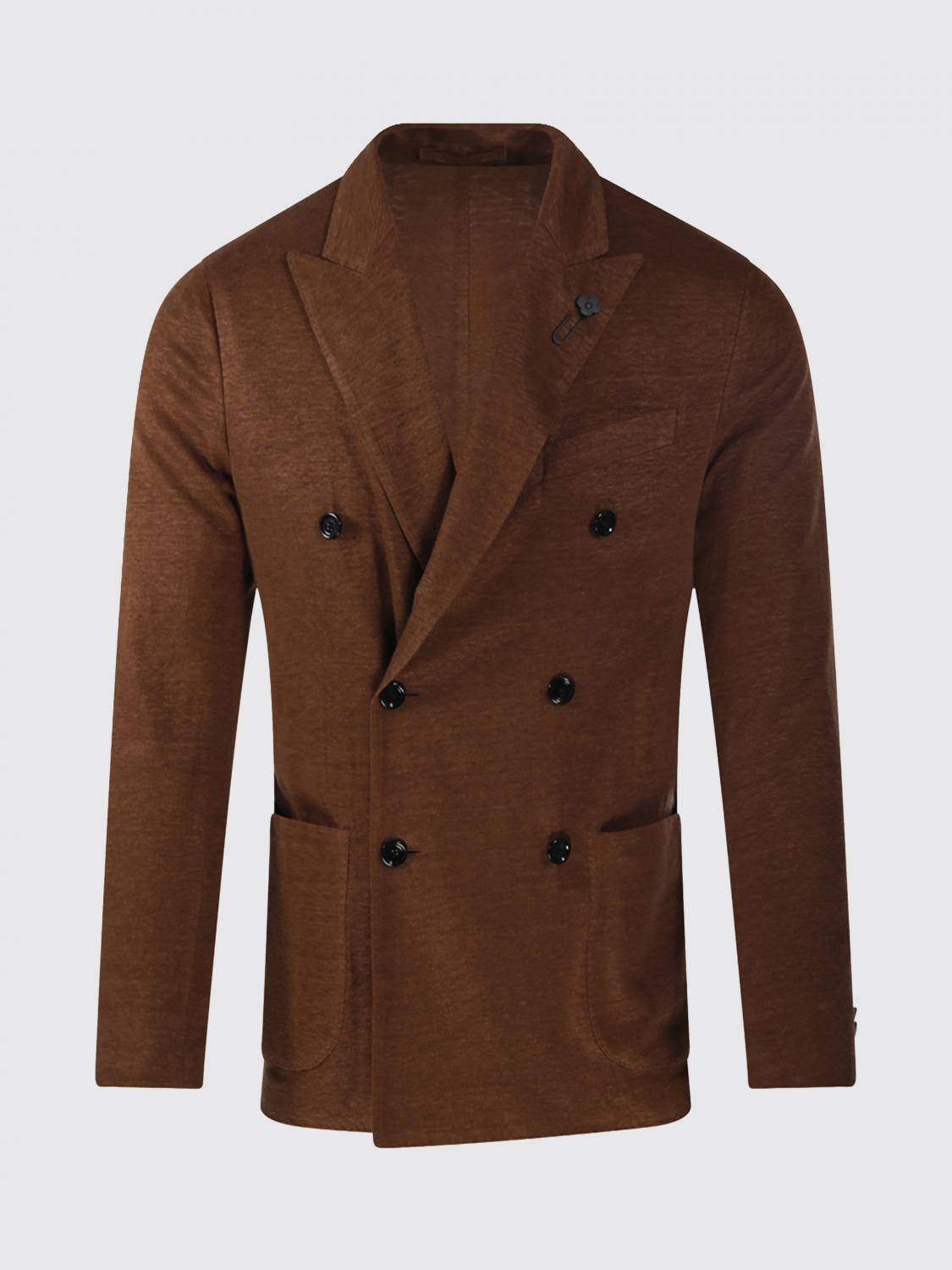 LARDINI ジャケット: Lardini ダブルブレストリネンブレザー, ブラウン - Img 2