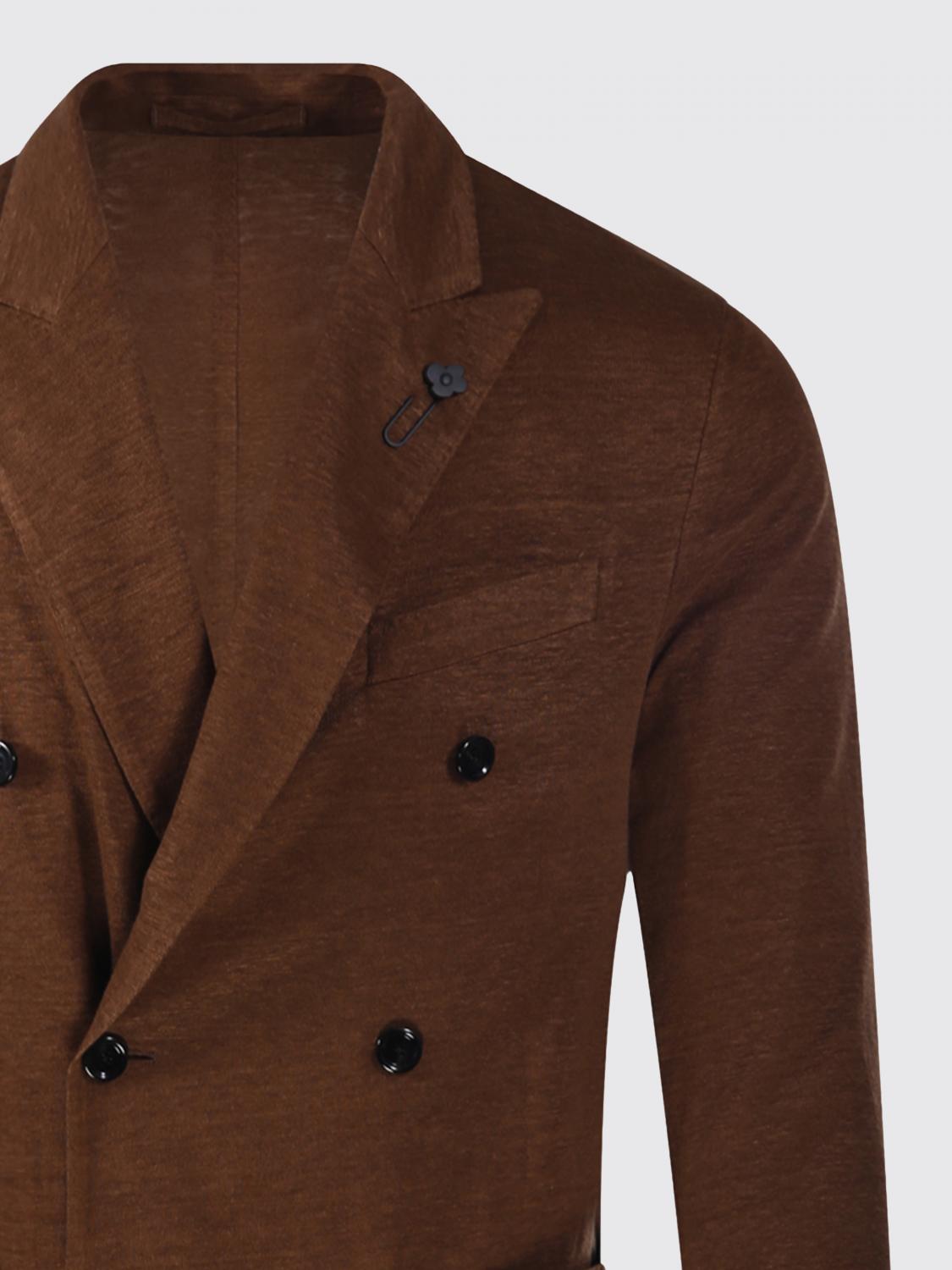 LARDINI ジャケット: Lardini ダブルブレストリネンブレザー, ブラウン - Img 4