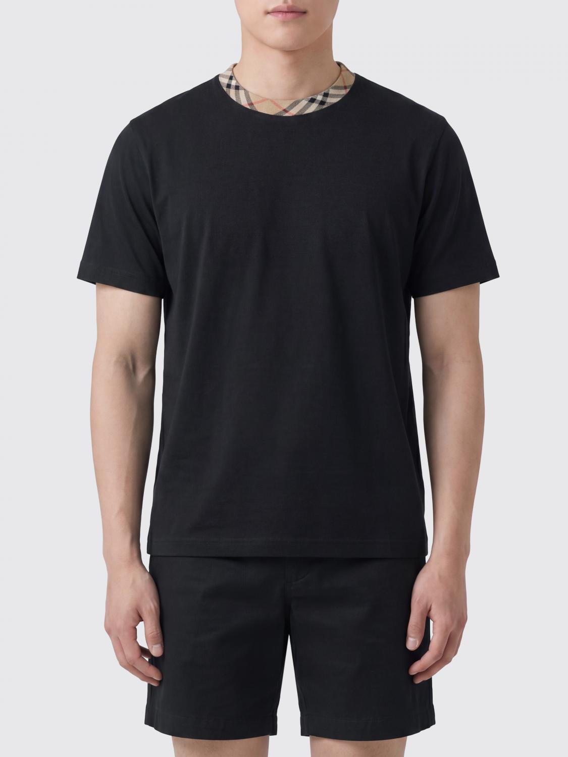 BURBERRY CAMISETA: Camiseta Burberry de algodón con detalle de cuadros, Negro - Img 1