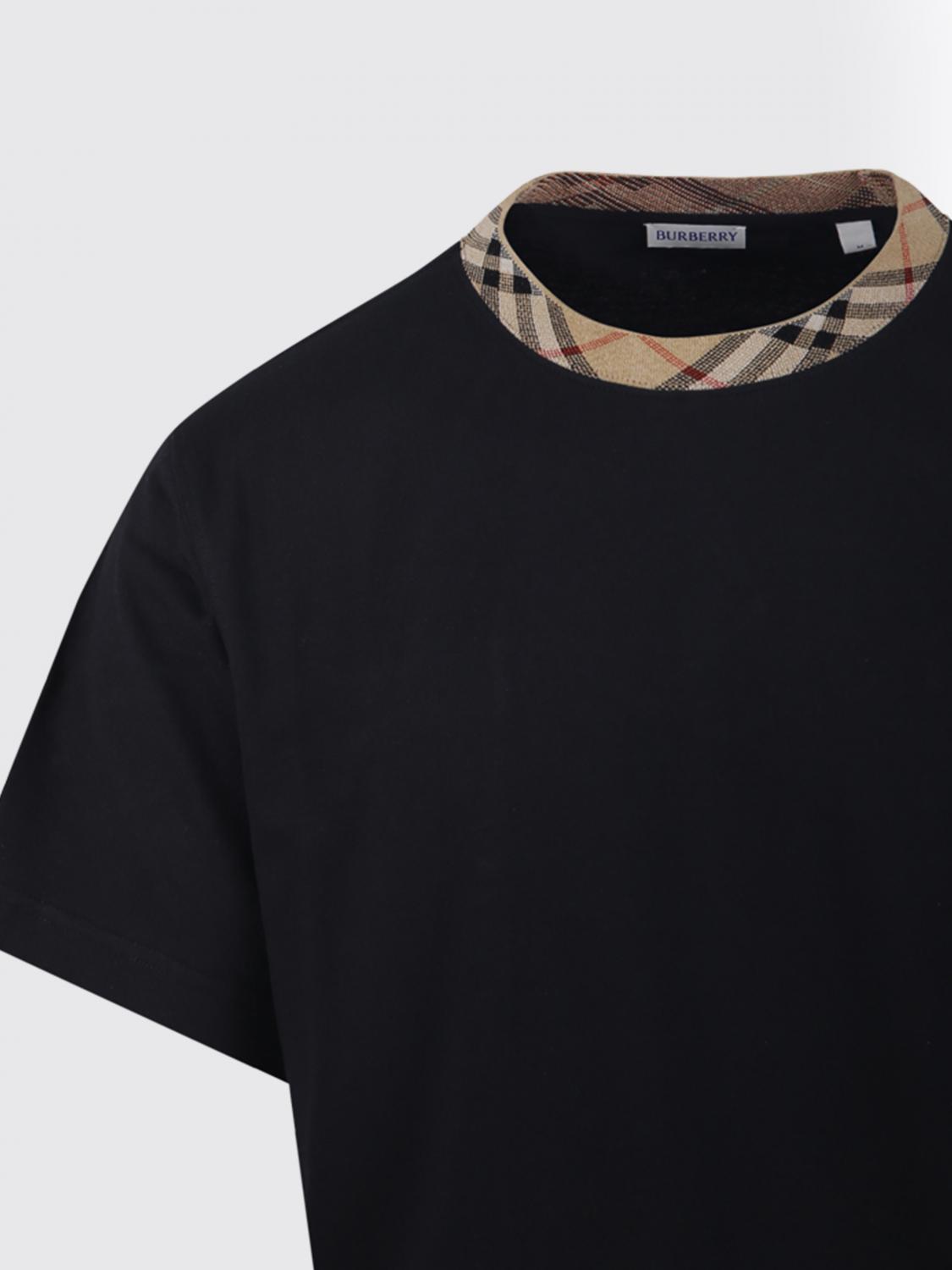 BURBERRY CAMISETA: Camiseta Burberry de algodón con detalle de cuadros, Negro - Img 4