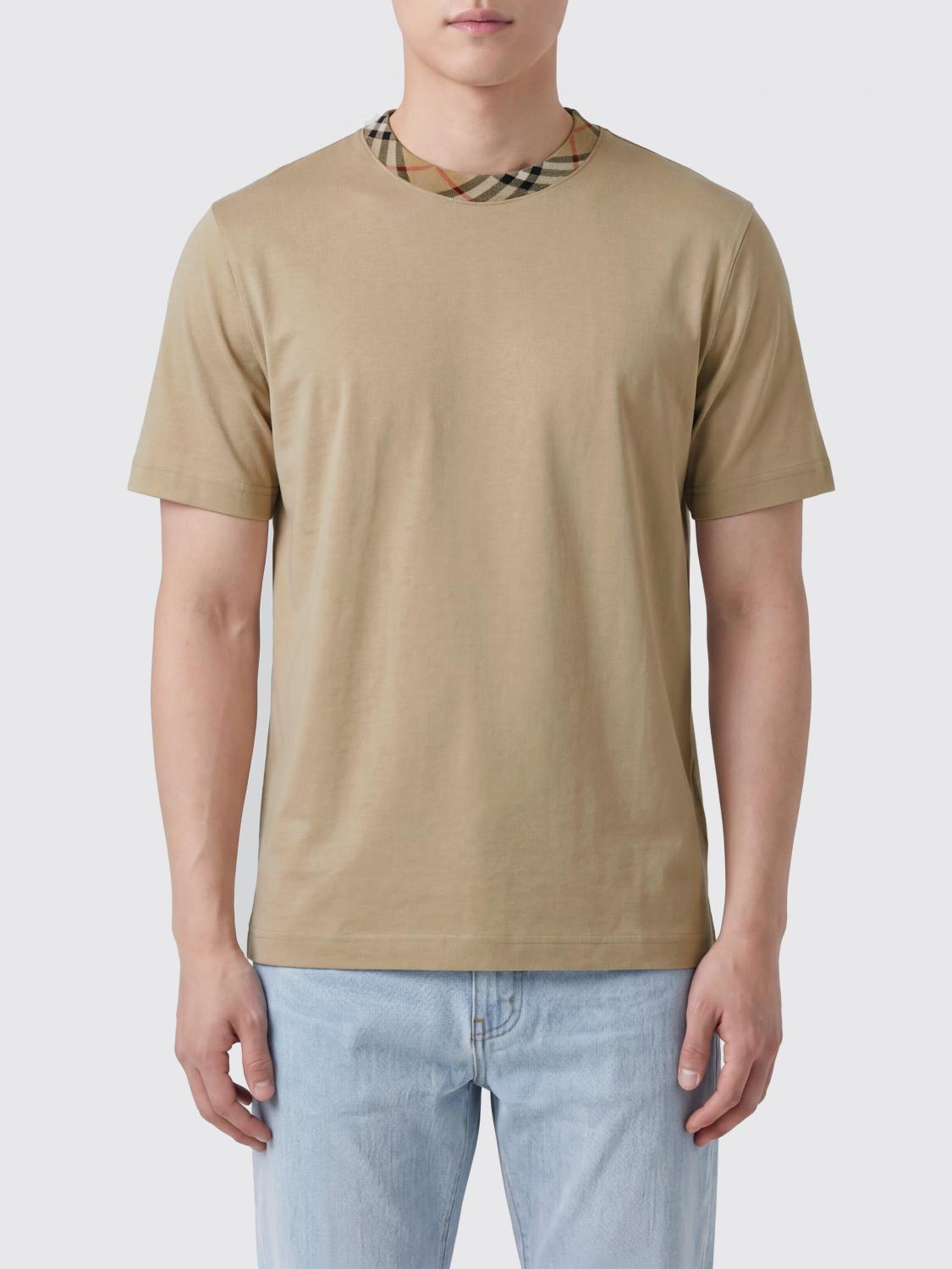 BURBERRY CAMISETA: Camiseta Burberry de algodón con detalle de cuadros, Beige - Img 1
