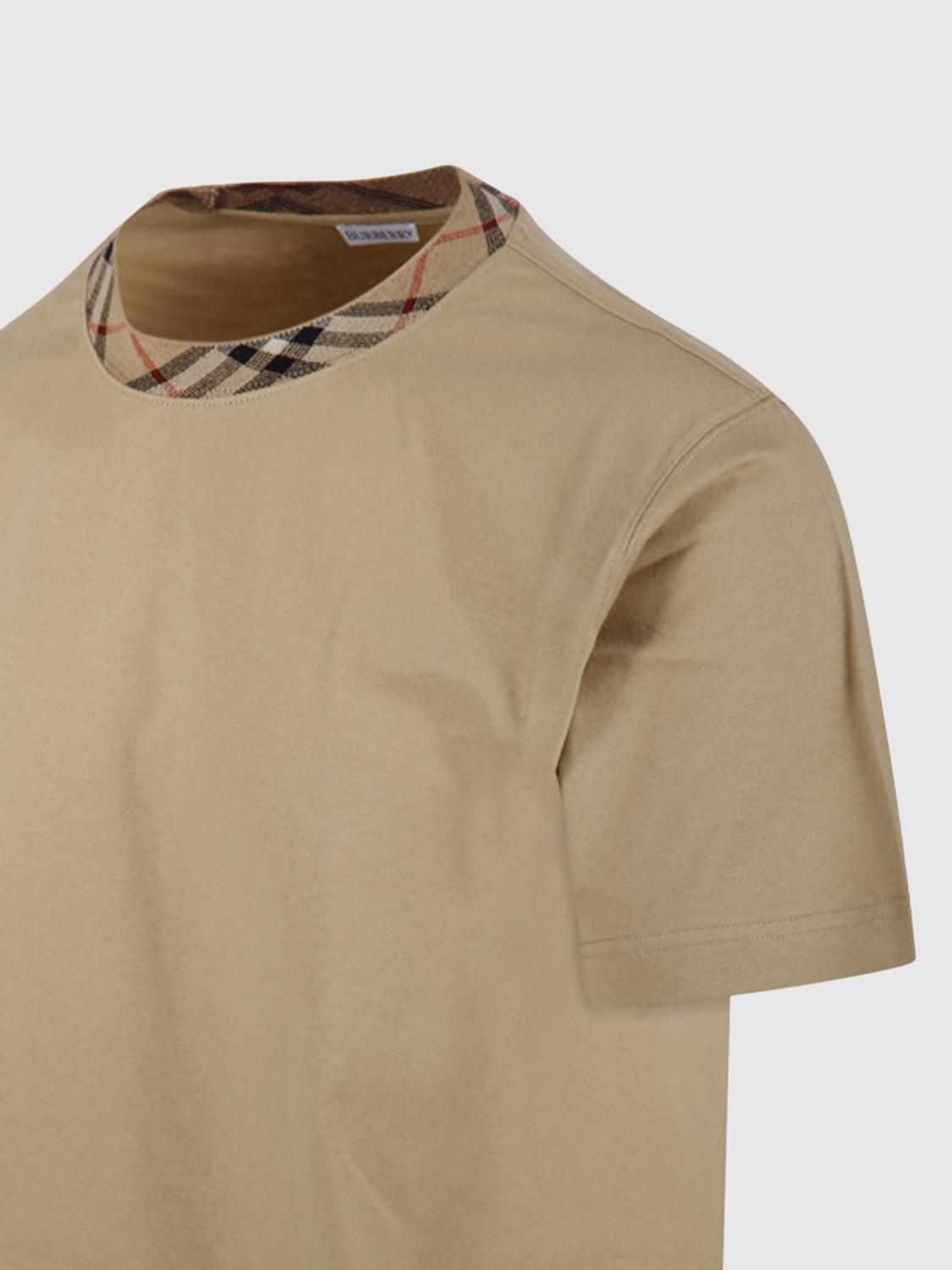 BURBERRY CAMISETA: Camiseta Burberry de algodón con detalle de cuadros, Beige - Img 4