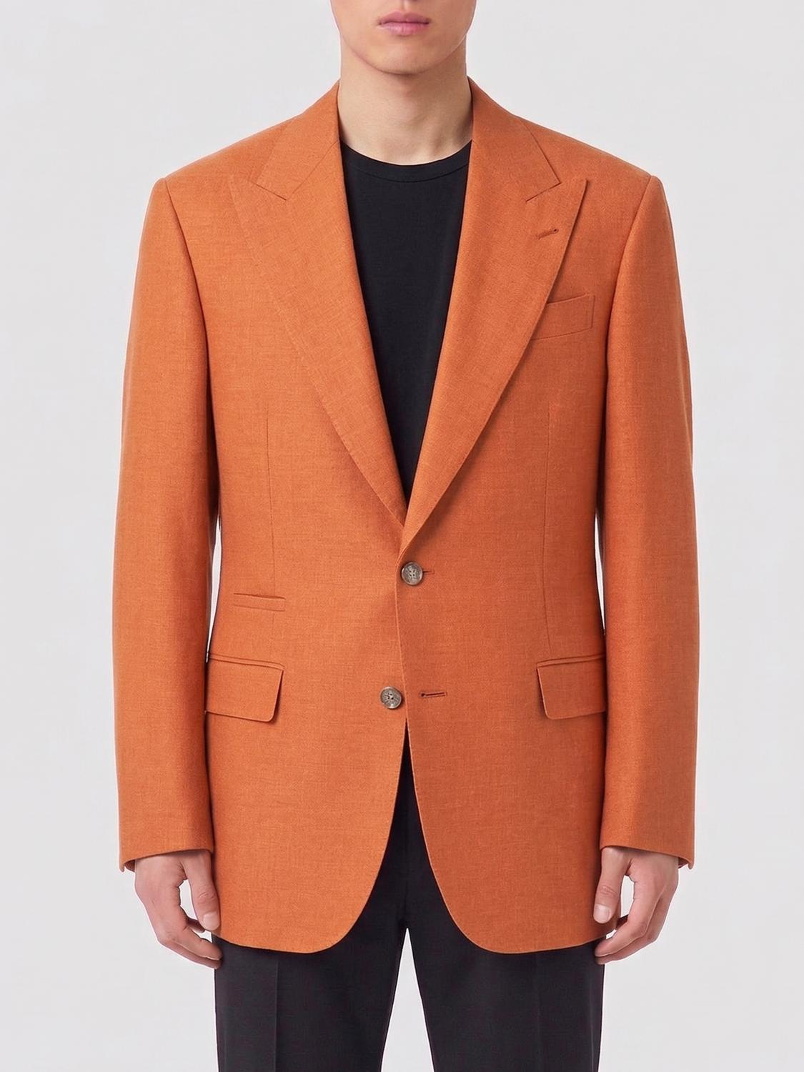 BRUNELLO CUCINELLI ジャケット: Brunello Cucinelli ヴァージンウール、シルク、コットン シングルブレストブレザー, オレンジ - Img 1