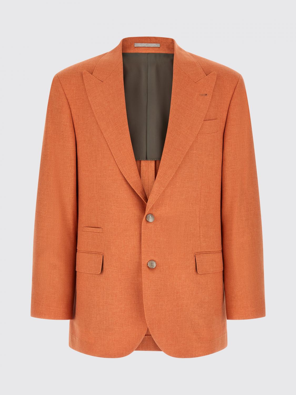 BRUNELLO CUCINELLI ジャケット: Brunello Cucinelli ヴァージンウール、シルク、コットン シングルブレストブレザー, オレンジ - Img 2