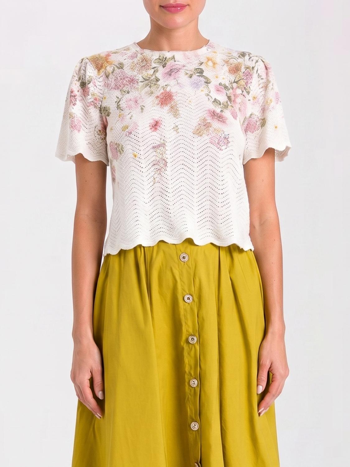 TWINSET MAGLIA: Maglia in cotone e lino floreale Twinset, Fantasia - Img 1