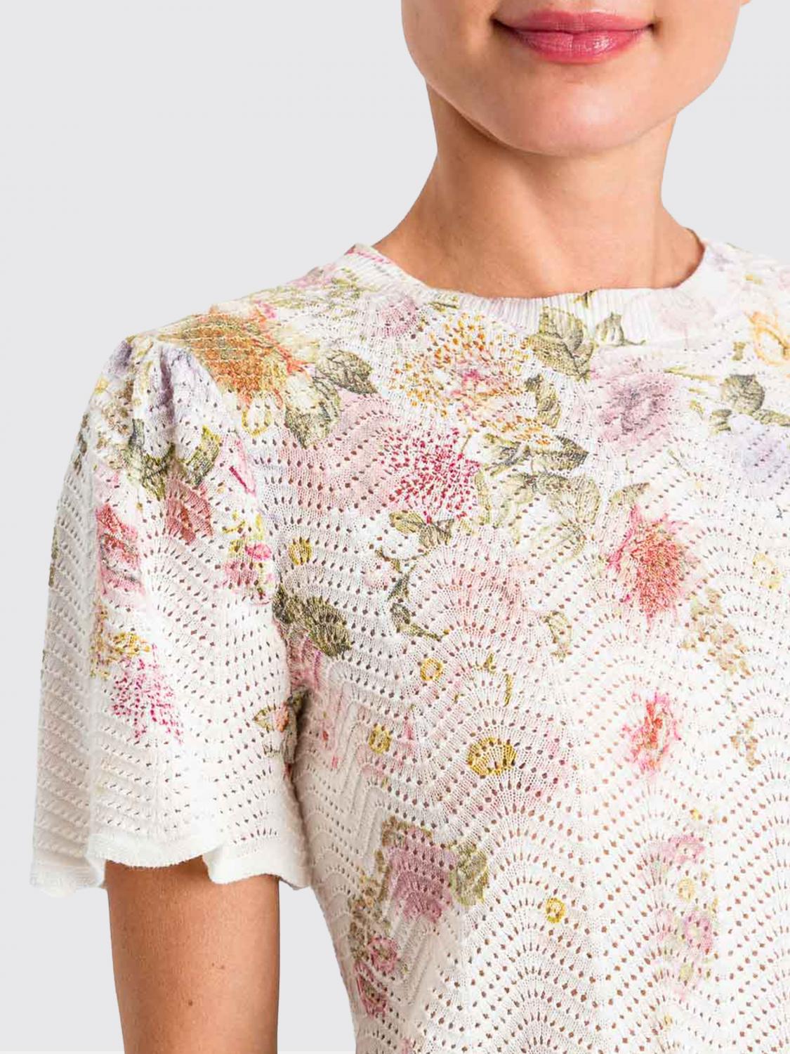TWINSET MAGLIA: Maglia in cotone e lino floreale Twinset, Fantasia - Img 3