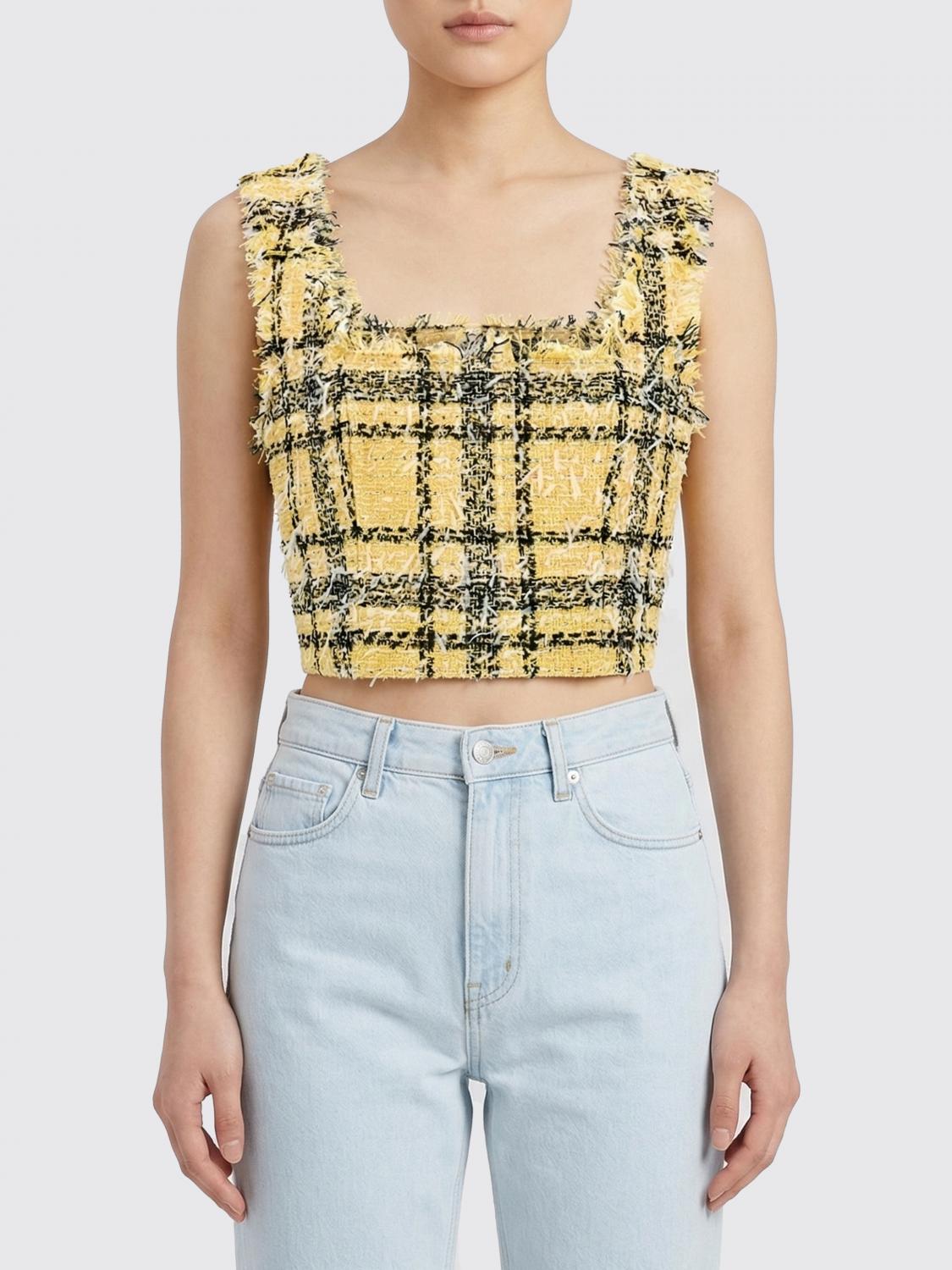 BALMAIN TOP: Top In Glitter Plaid Tweed Balmain, Giallo - Img 1