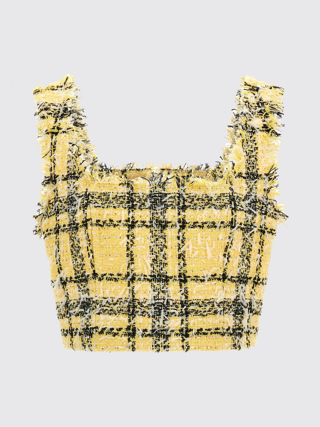 BALMAIN TOP: Top In Glitter Plaid Tweed Balmain, Giallo - Img 3