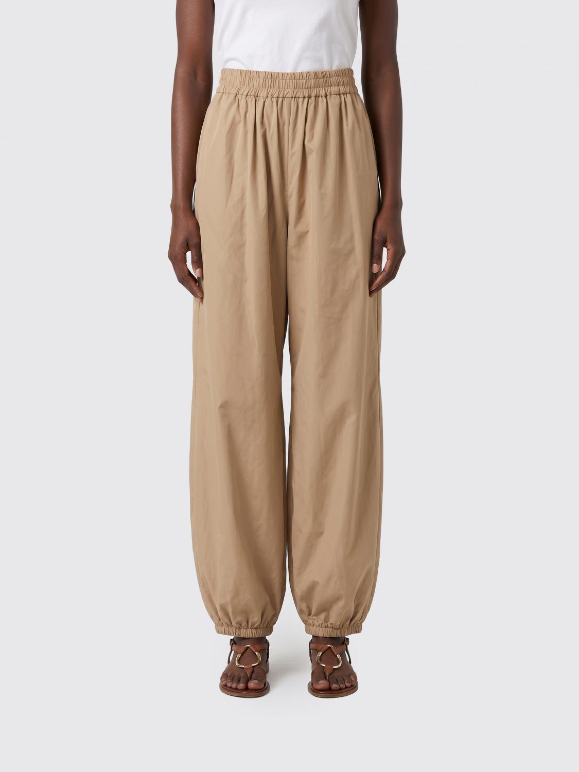 ALYSI PANTALONI: Pantaloni a gamba larga Alysi in cotone , Beige - Img 1
