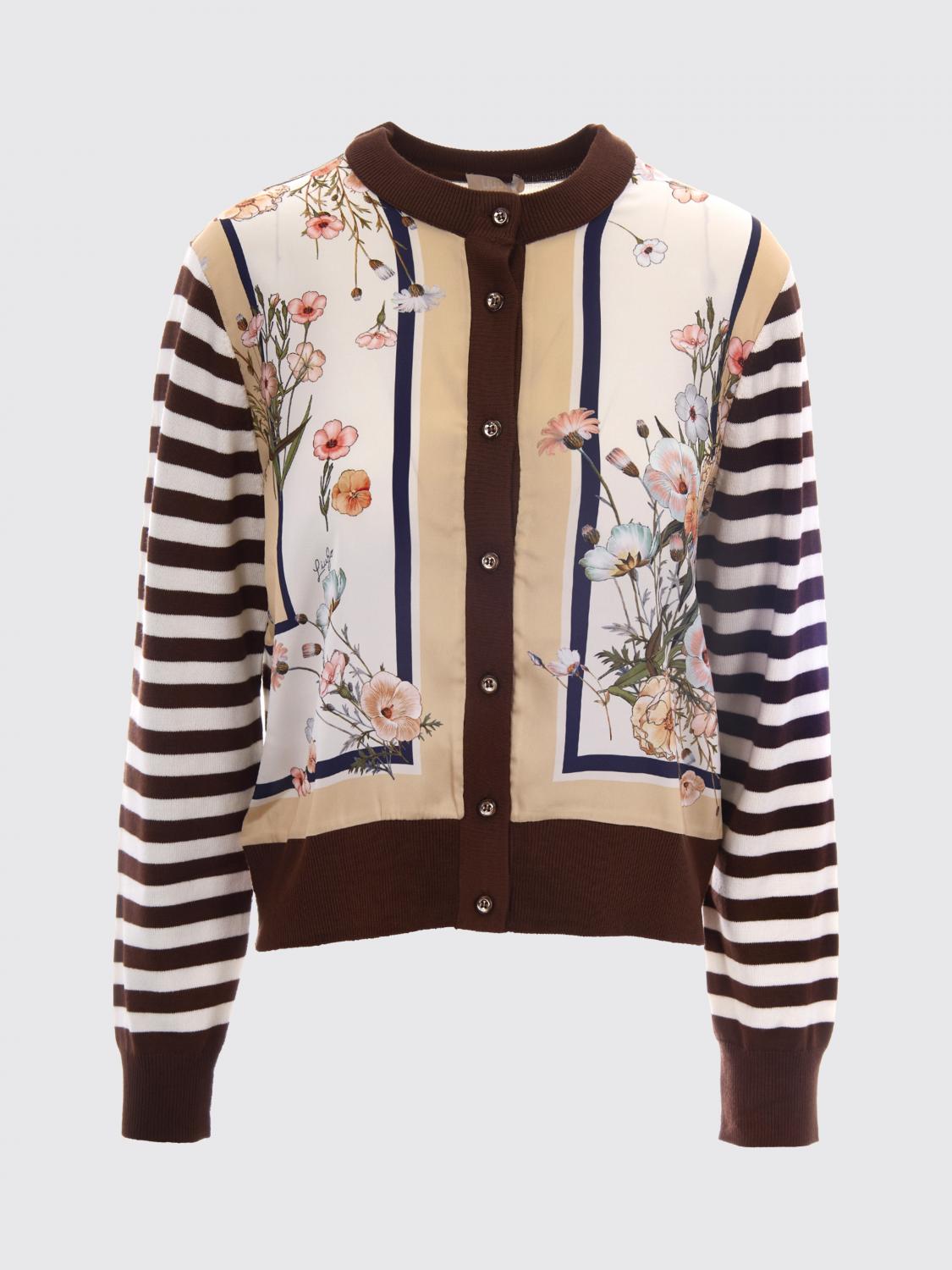 LIU JO MAGLIA: Cardigan in viscosa a righe con stampa floreale Liu Jo, Marrone - Img 2