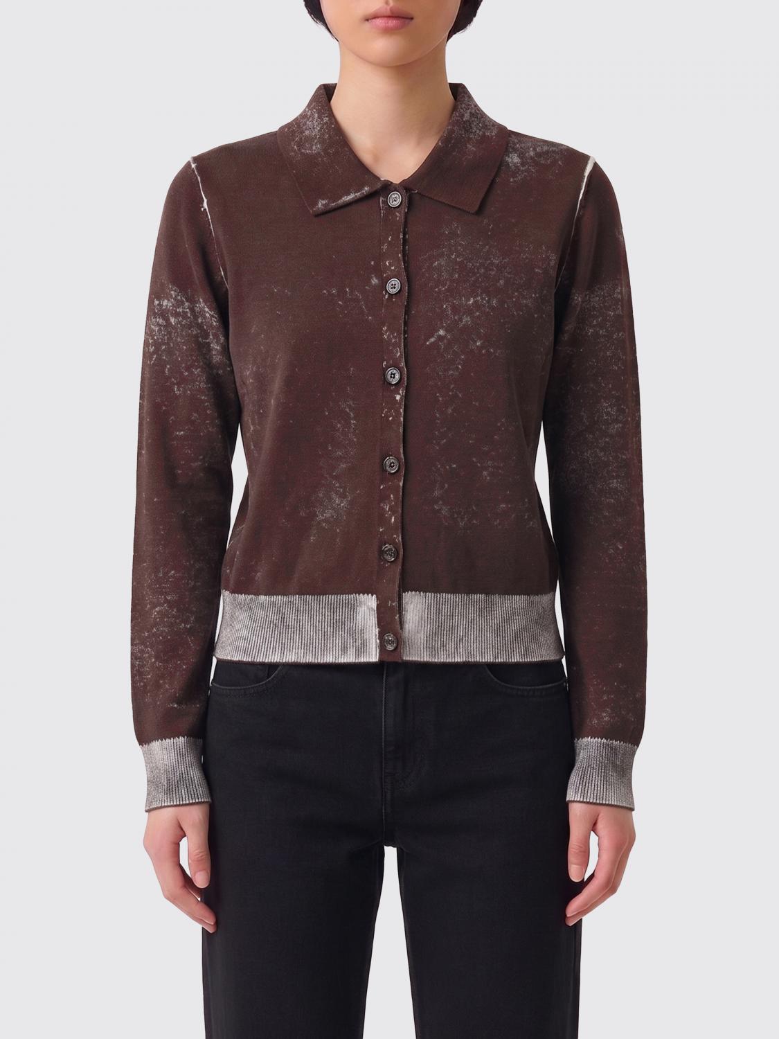 DIESEL MAGLIA: Cardigan a polo in cotone astratta Diesel, Marrone - Img 1