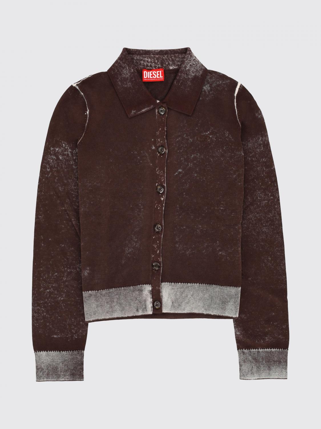 DIESEL MAGLIA: Cardigan a polo in cotone astratta Diesel, Marrone - Img 2