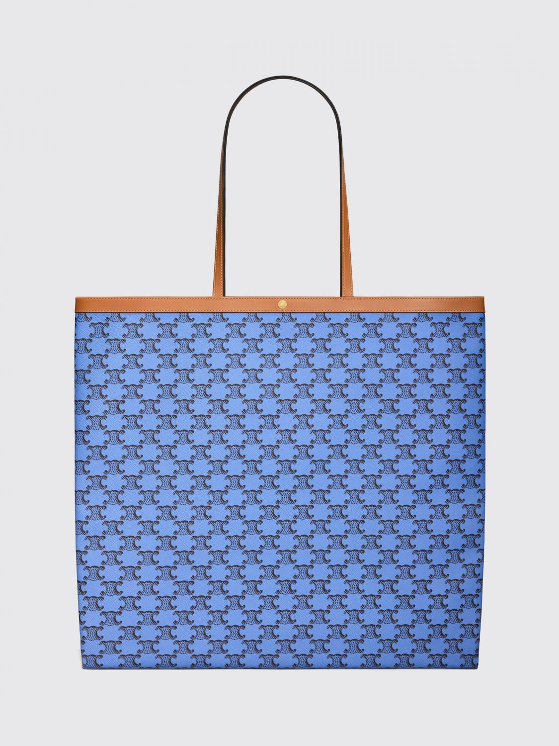 CELINE TRAGETASCHE: Triomphe Stoff-Einkaufstasche Celine mit Logo, Blau - Img 1