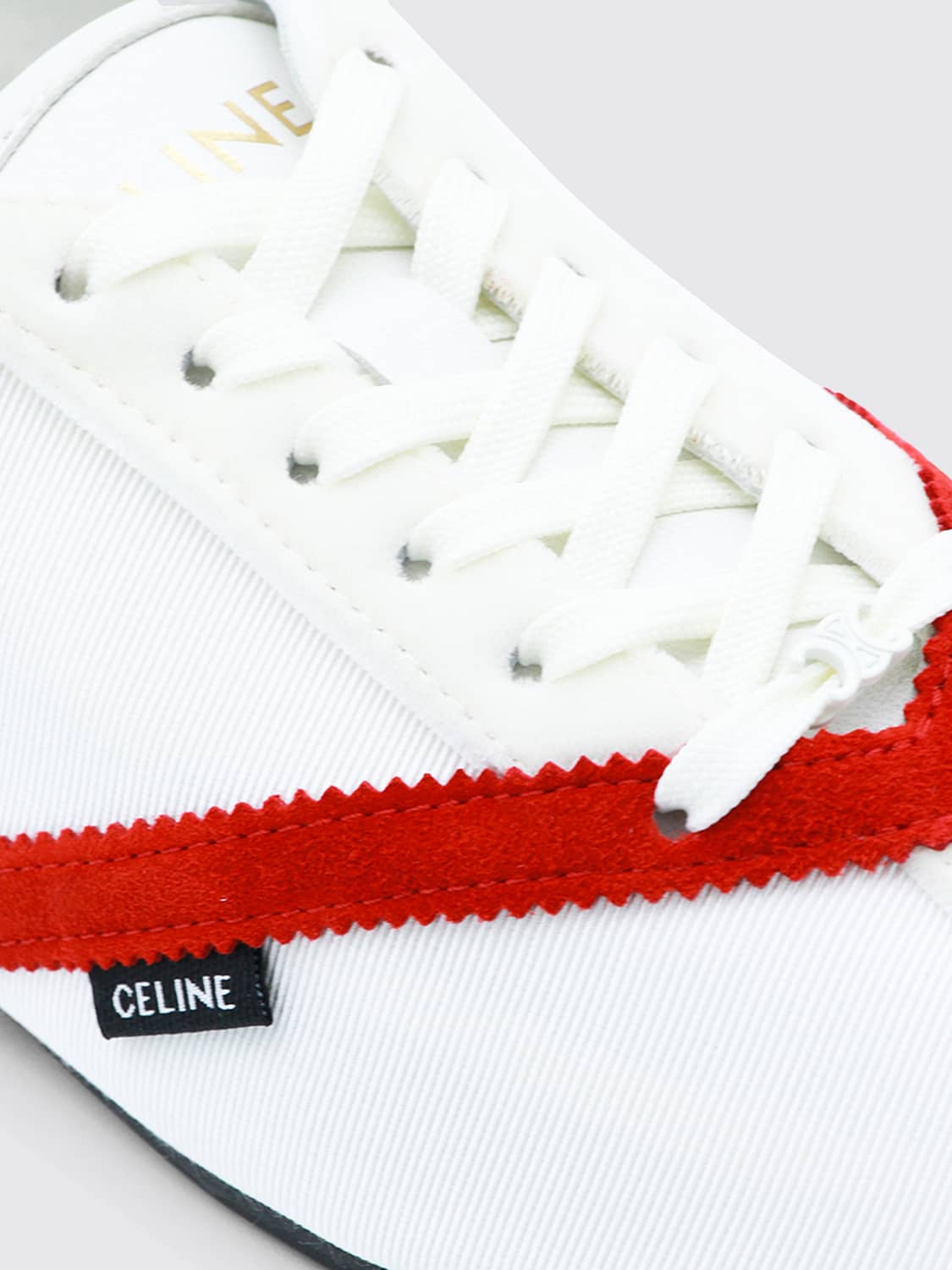 CELINE スニーカー: Celine グログランレザー スエード ベルベットインサート フラットスニーカー, ホワイト - Img 4