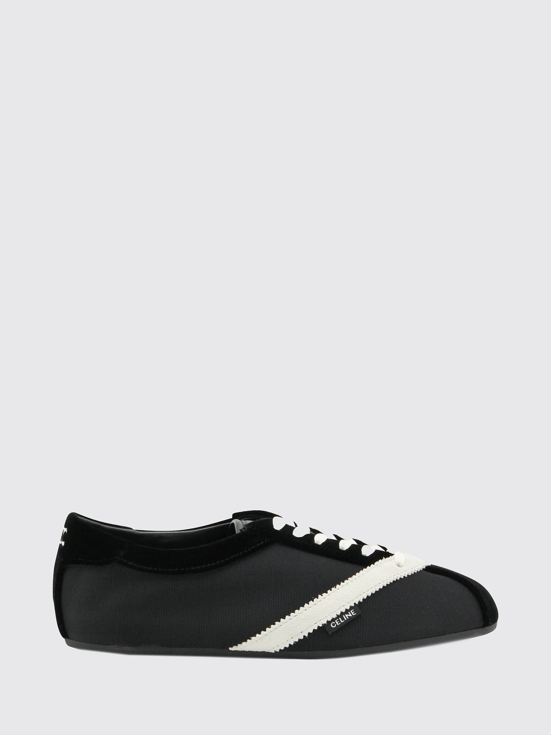 CELINE SNEAKERS: Flache Sneakers Celine aus Grosgrain-Leder und Wildleder mit Samteinsätzen, Schwarz - Img 1