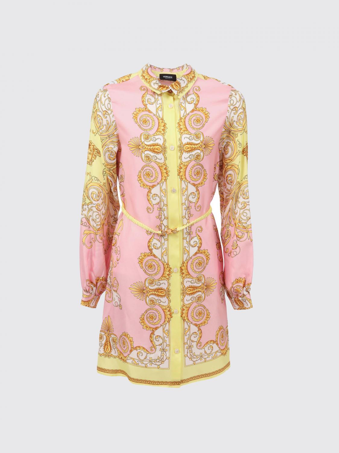 VERSACE KLEID: Chemisierkleid aus bedruckter Seide Versace, Gelb - Img 1