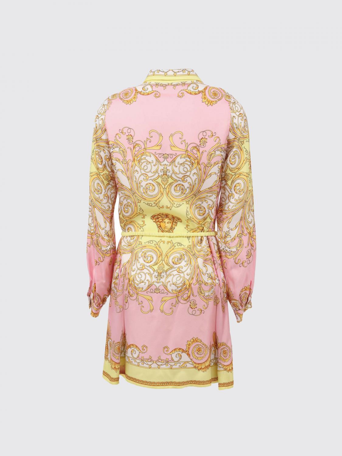VERSACE KLEID: Chemisierkleid aus bedruckter Seide Versace, Gelb - Img 2