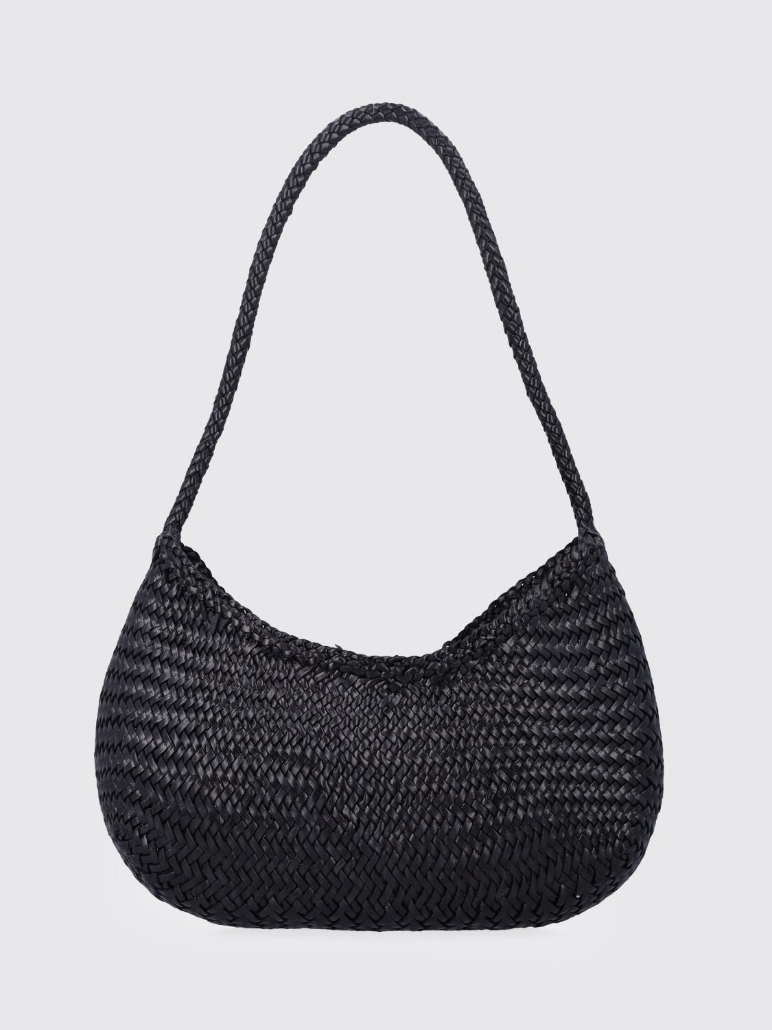DRAGON DIFFUSION BORSA A SPALLA: Borsa Nova Luna Dragon Diffusion in pelle intrecciata , Nero - Img 1