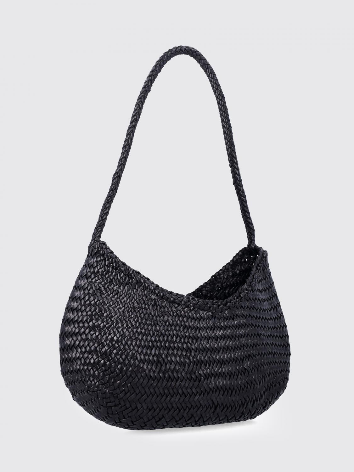 DRAGON DIFFUSION BORSA A SPALLA: Borsa Nova Luna Dragon Diffusion in pelle intrecciata , Nero - Img 2