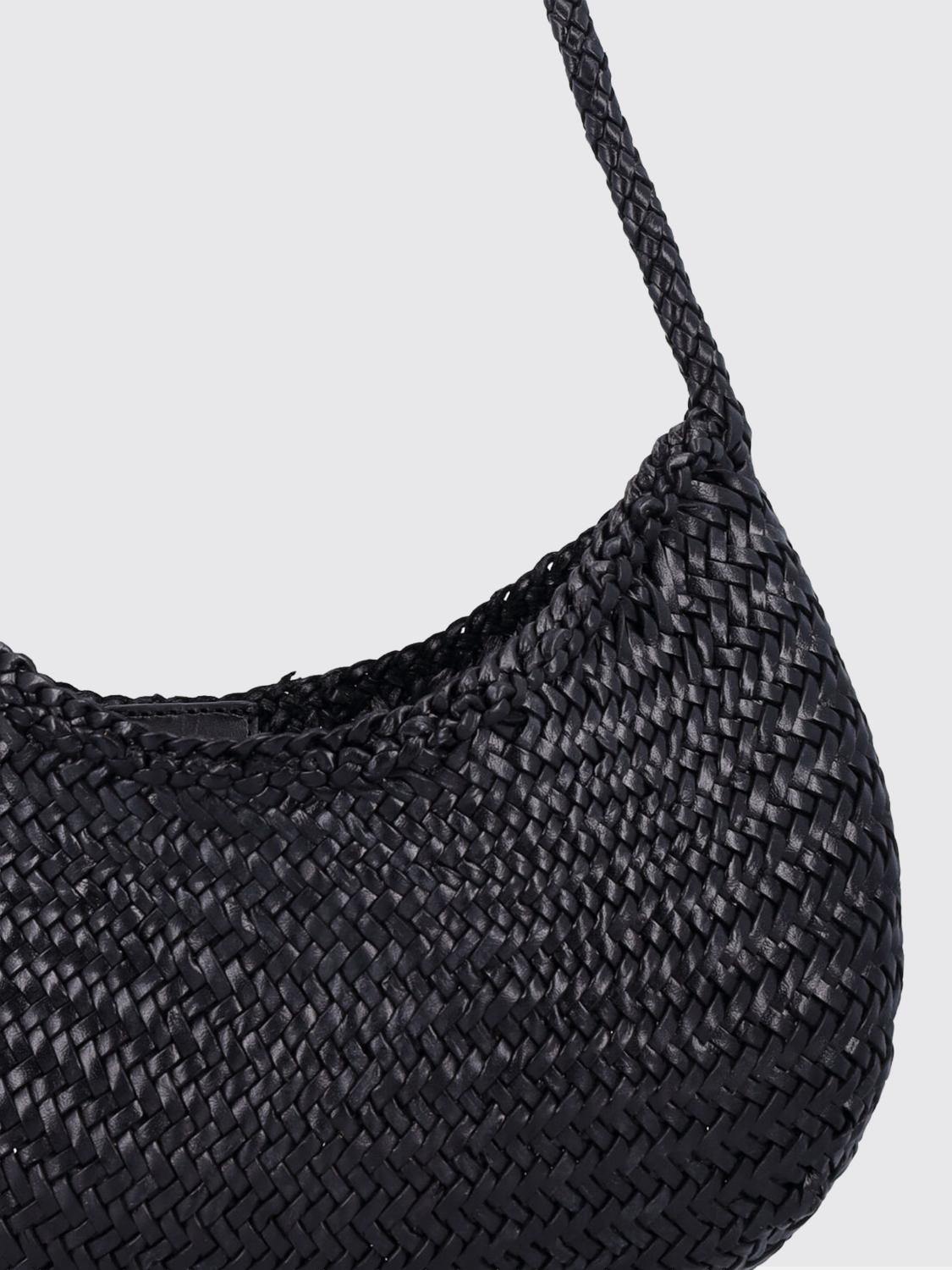 DRAGON DIFFUSION BORSA A SPALLA: Borsa Nova Luna Dragon Diffusion in pelle intrecciata , Nero - Img 3