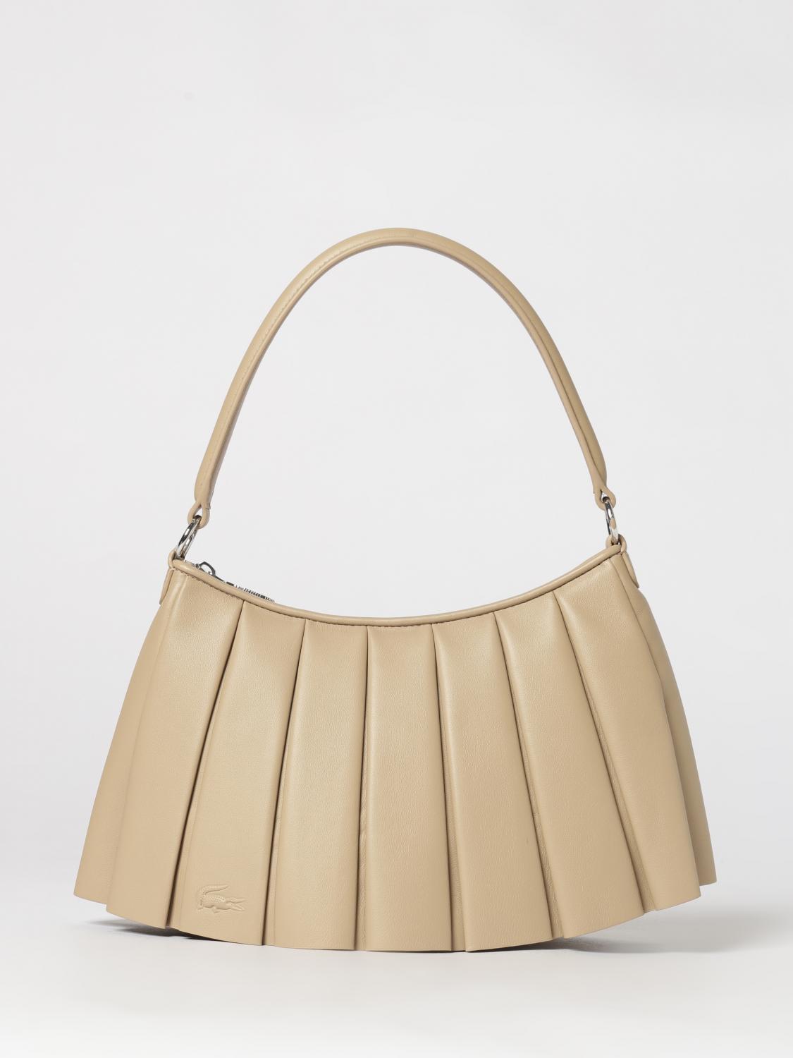 LACOSTE BORSA A SPALLA: Borsa Lenglen Lacoste in pelle plissè, Nudo - Img 1